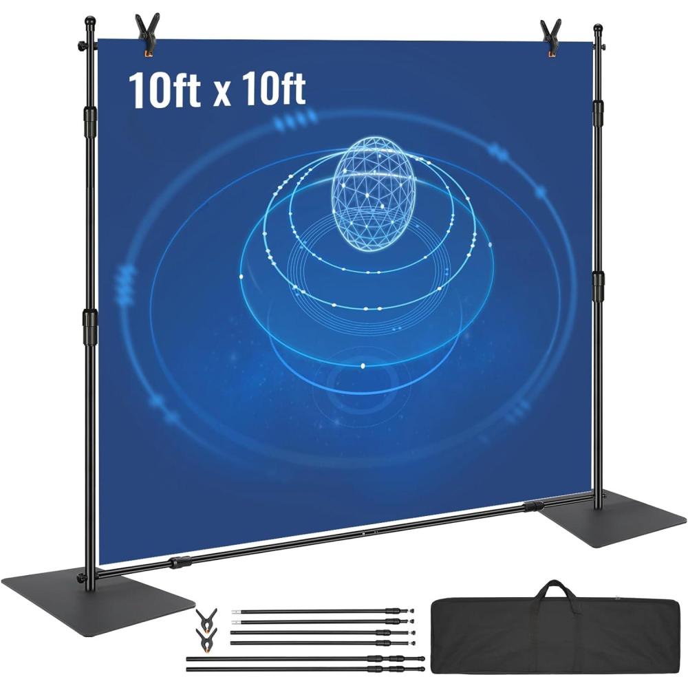 image:imageVEVOR 10ft x10ft Pipe and Drape Kit Heavy Duty Backdrop Stand with Carbon Steel Base Adjustable Backdrop Support with 2 Clamps and A Carry Bag for Wedding Party Event Photography and Exhibition10 x 10 ft
