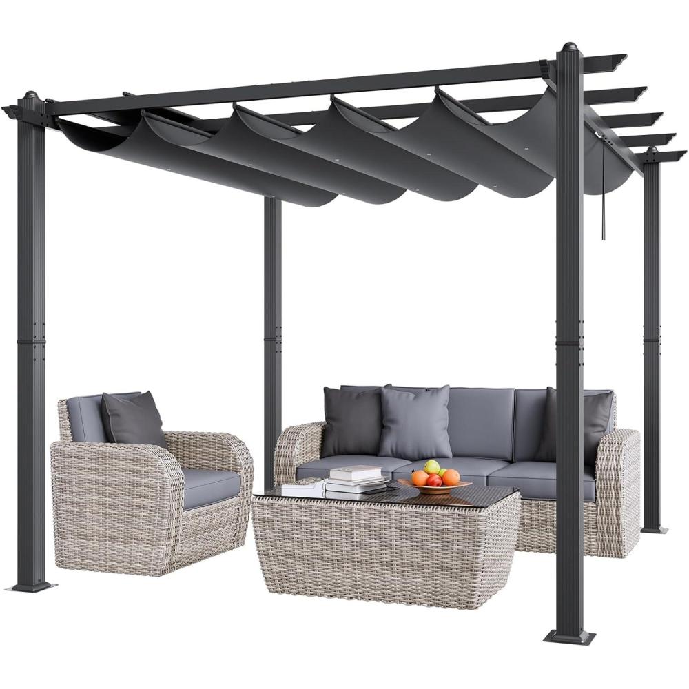 image:imageVEVOR 10x10 Outdoor Retractable Pergola with Canopy Aluminum Pergola with Retractable Canopy Modern Style Sun Shade for Patios Gardens Decks Backyards GrayGray