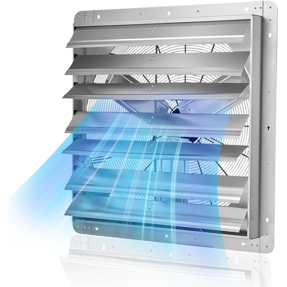 image:imageVEVOR 12 Shutter Exhaust Fan Highspeed 1000 CFM Aluminum Wall Mount Attic Fan with ACmotor Ventilation and Cooling for Greenhouses Garages Sheds Shops FCC30 Inch