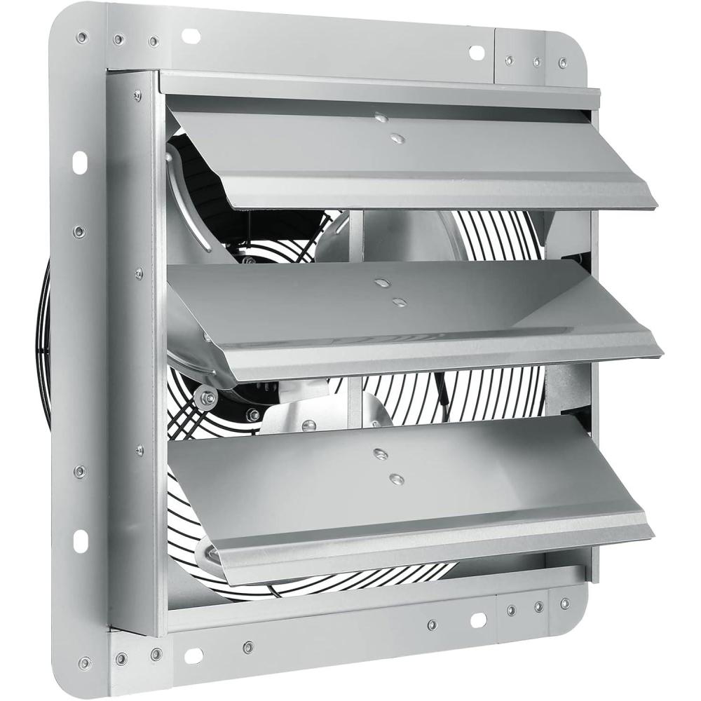 image:imageVEVOR 12 Shutter Exhaust Fan Highspeed 1000 CFM Aluminum Wall Mount Attic Fan with ACmotor Ventilation and Cooling for Greenhouses Garages Sheds Shops FCC12 Inch