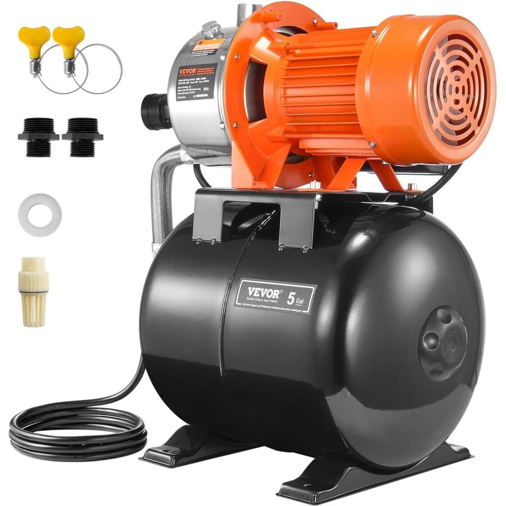 image:imageVEVOR 1HP Shallow Well Pump Portable 1380 GPH Garden Jet Pump with Automatic Controller 145 ft Head Stainless Steel Sprinkler Booster Pumps for Garden Lawn Irrigation System Water Transfer16 HP with Tank