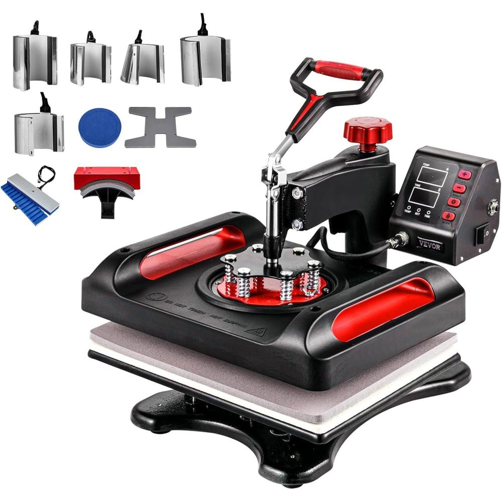 image:imageVEVOR 2 in 1 Heat Press Machine for T Shirts and Hats 15x15 Inch Professional Swing Away Digital Tshirt Press Machine for Sublimation Vinyl Heat Transfer Projects11in1Red