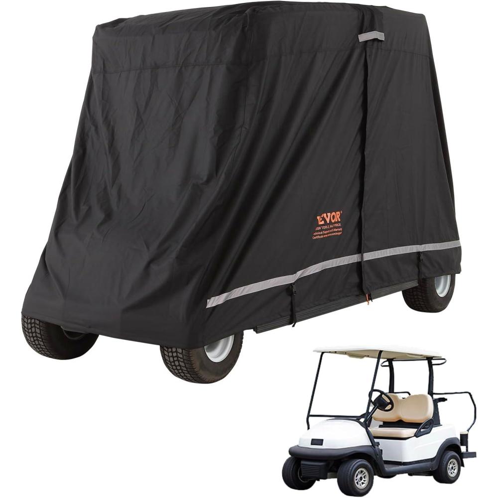 image:imageVEVOR 22 Passenger Golf Cart Cover 600D Polyester Full Cover Suitable for 22 Seats Golf Carts Waterproof Sunproof and Dustproof Outdoor Golf Cart Cover with Three Zipper Doors Black