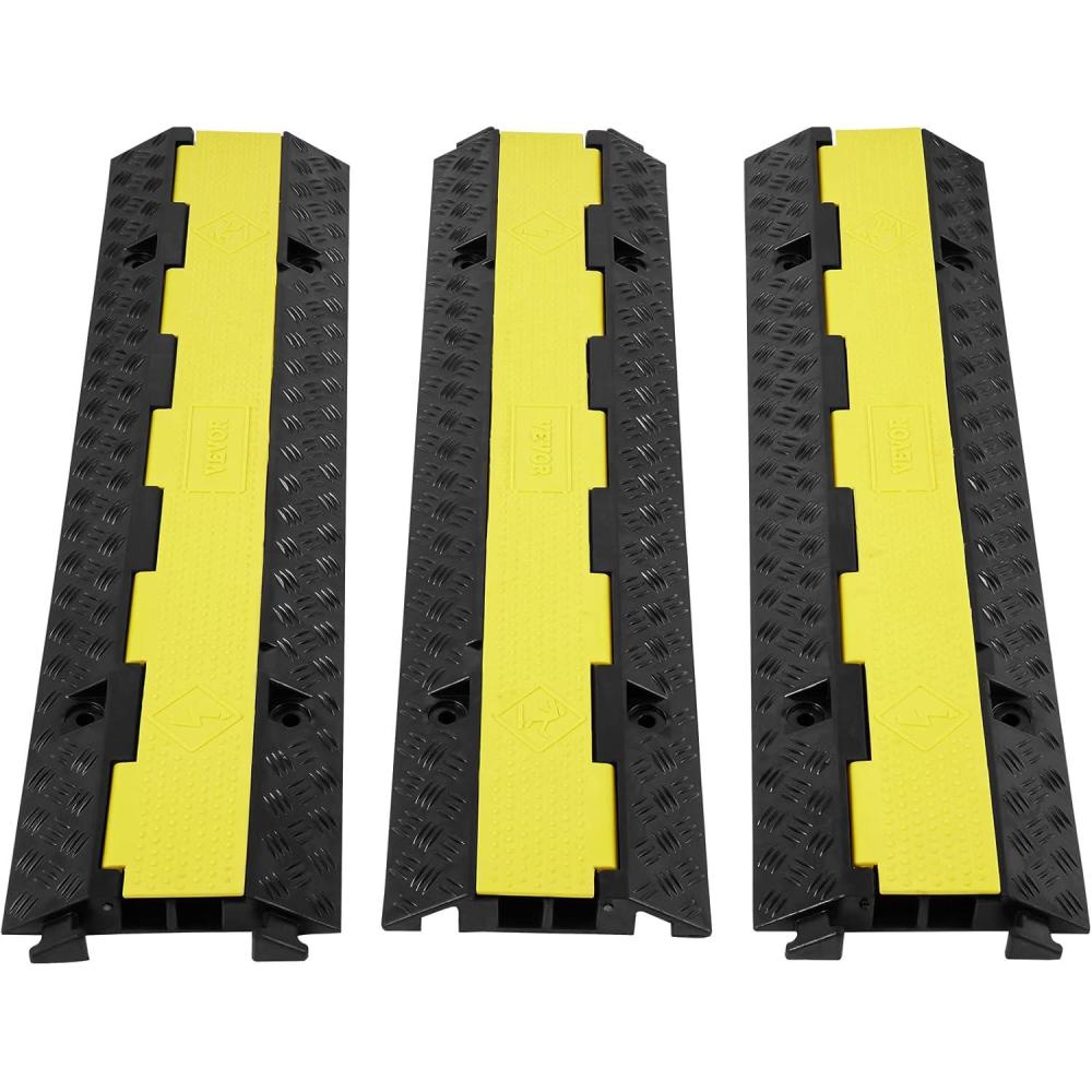 image:imageVEVOR 3 PCs 2 Channel Rubber Cable Protector Ramp 12000 lbsaxle Capacity Heavy Duty Hose Wire Cover Ramp Driveway Traffic Speed Bump wFlipOpen Top Cover amp 50 ft Warning Tape for IndoorampOutdoor2 Channel3PCs