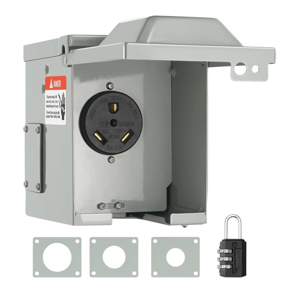 image:imageVEVOR 30 Amp RV Power Outlet Box 125250 Volt Enclosed Lockable Outdoor RV Receptacle Box NEMA TT30R Weatherproof Electrical Panel for RV Camper Trailer Motorhome Electric Car30 Amp