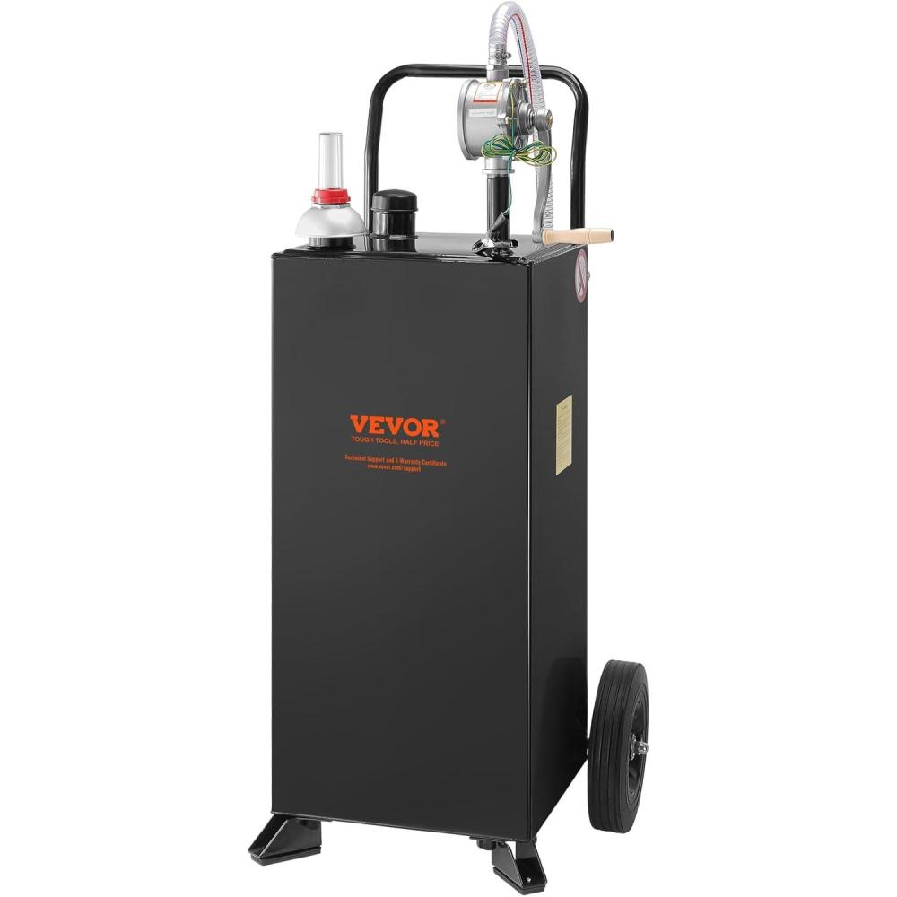 image:imageVEVOR 30 Gallon Gas Caddy  Portable Fuel Storage Tank with 2 Wheels amp Manual Transfer Pump Diesel amp Gasoline Fuel Container for Cars Lawn Mowers ATVs Boats BlackBlack