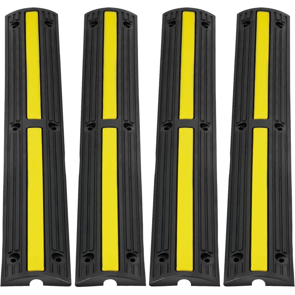 image:imageVEVOR 328 ft Cable Protector Ramp 4 Pack of 1 Channel 18000 lbsaxle Capacity Heavy Duty Rubber Speed Bumps Floor Cord Cable Protector Wire Cover for Residential Areas Private Garages Gardens1 Channel4PCS