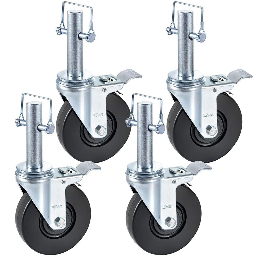 image:imageVEVOR 4 Pack 5 Scaffolding Wheels 1 Solid Stem Rubber Wheels with Dual Locking Heavy Duty Casters 330LBS Capacity5 Solid Round Stem