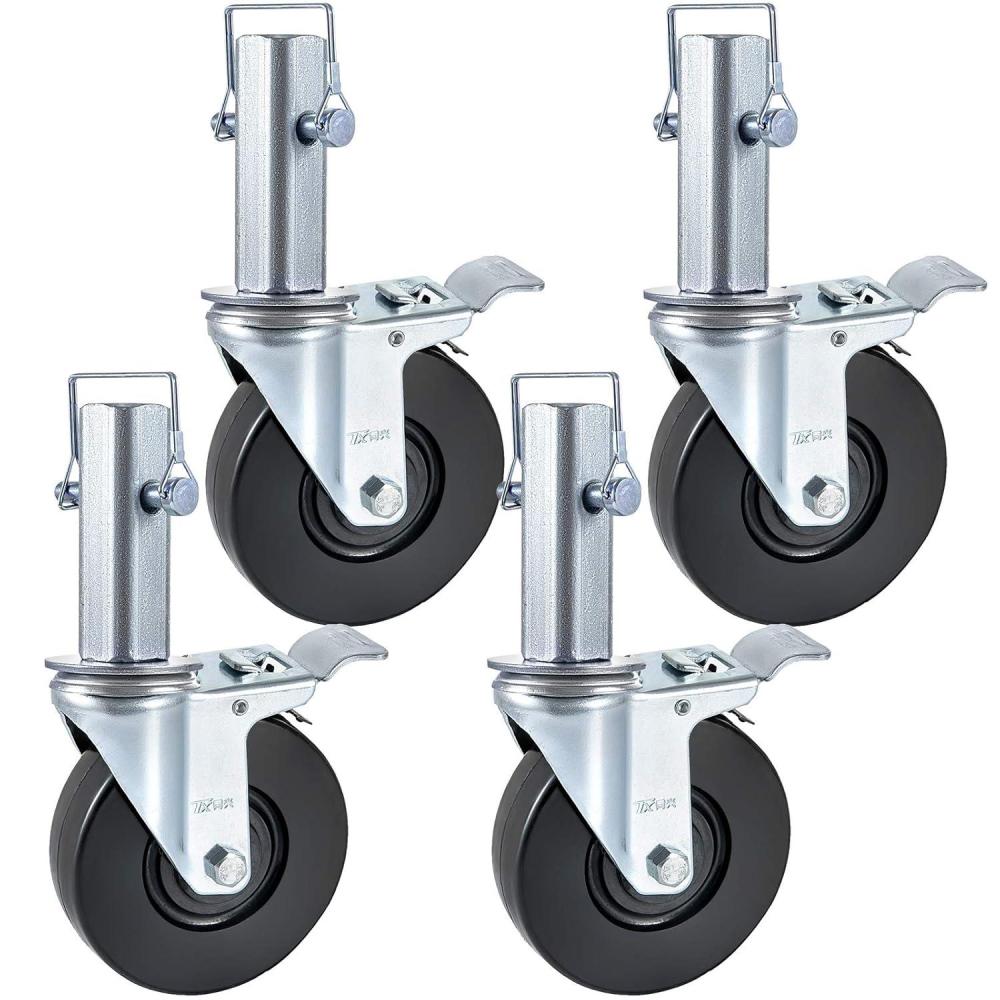 image:imageVEVOR 4 Pack 5 Scaffolding Wheels 1 Solid Stem Rubber Wheels with Dual Locking Heavy Duty Casters 330LBS Capacity5 Square Tube Stem