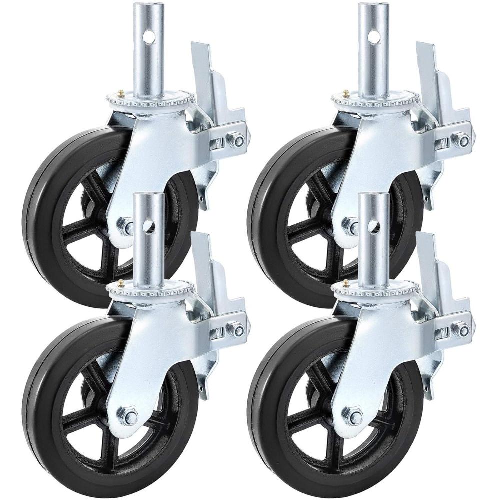 image:imageVEVOR 4 Pack 5 Scaffolding Wheels 1 Solid Stem Rubber Wheels with Dual Locking Heavy Duty Casters 330LBS Capacity8 Solid Round Stem