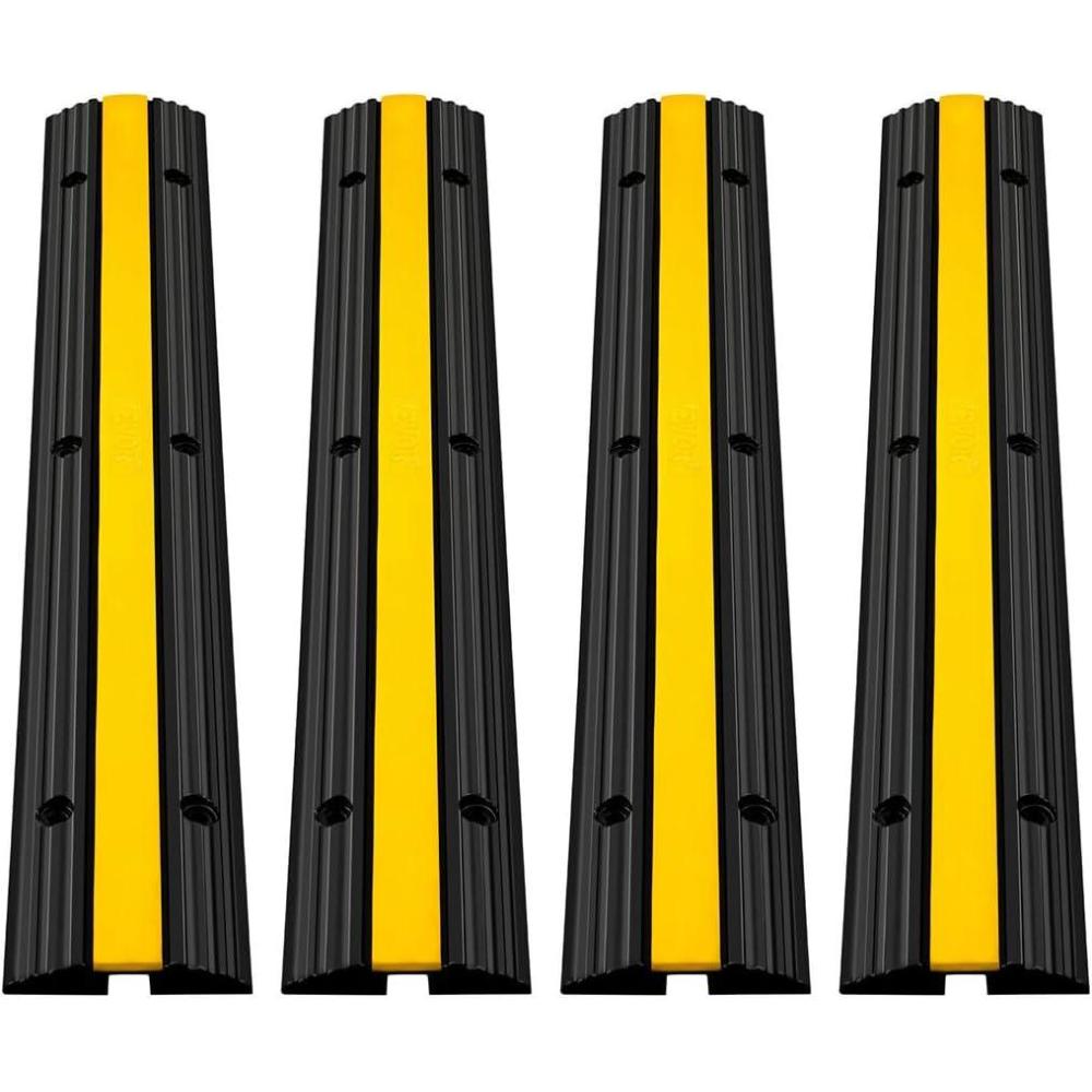 image:imageVEVOR 4 Pack of 1Channel Rubber Cable Protector Ramps Heavy Duty 18000Lbs Load Capacity Cable Wire Cord Cover Ramp Speed Bump Driveway Hose Cable Ramp Protective Cover1 Channel4PCS