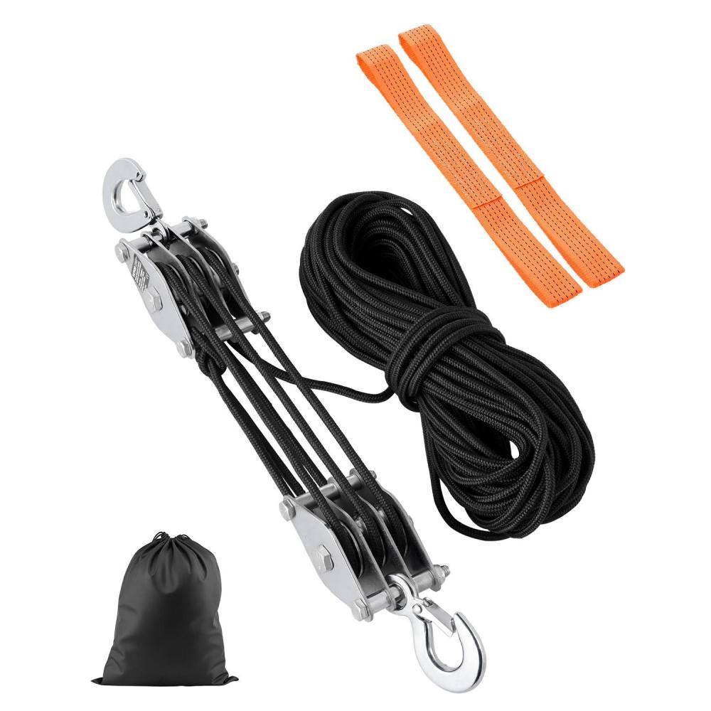 image:imageVEVOR 4400 lbs Breaking Strength 100 FT Rope Pulley Hoist 51 Lifting Power Heavy Duty Pulley System with 2pcs Soft Loops Metal Wheels Bearing Structure Block and Tackle for Lifting Heavy Objects023 x 100