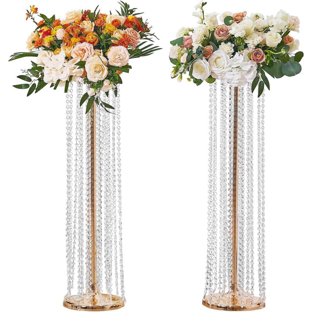 image:imageVEVOR 4PCS 3543inch Tall Crystal Wedding Flowers Stand Luxurious Centerpieces Flower Vases Crystal Gold Vase Metal Perfect for Tstage Wedding Party Ceremony Dinner Event Hotel Home DecorFrench Gold