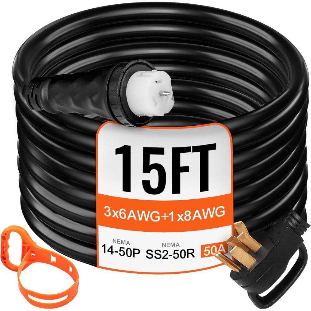 image:imageVEVOR 50FT 50 Amp Generator Extension Cord STW 45446 45505 125V 250V Generator Power Cord N1450P amp SS250R amp CS6364 Twist Lock Connectors15 FT