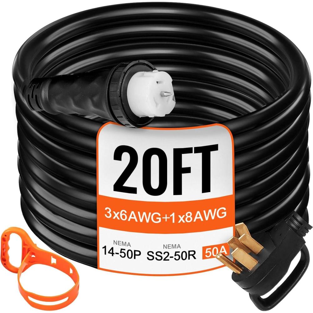 image:imageVEVOR 50FT 50 Amp Generator Extension Cord STW 45446 45505 125V 250V Generator Power Cord N1450P amp SS250R amp CS6364 Twist Lock Connectors20 FT