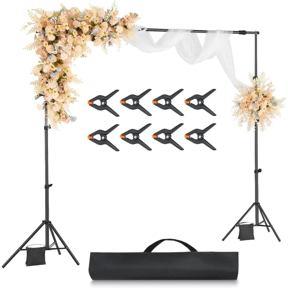 image:imageVEVOR Backdrop Stand 7 x 10 ft Adjustable Photo Backdrop Stand Kit Portable Background Backdrop Stand with 3 Crossbars Heavy Duty Projector Screen Stand for Wedding Photo Video Studio amp Party7 x 10 Ft
