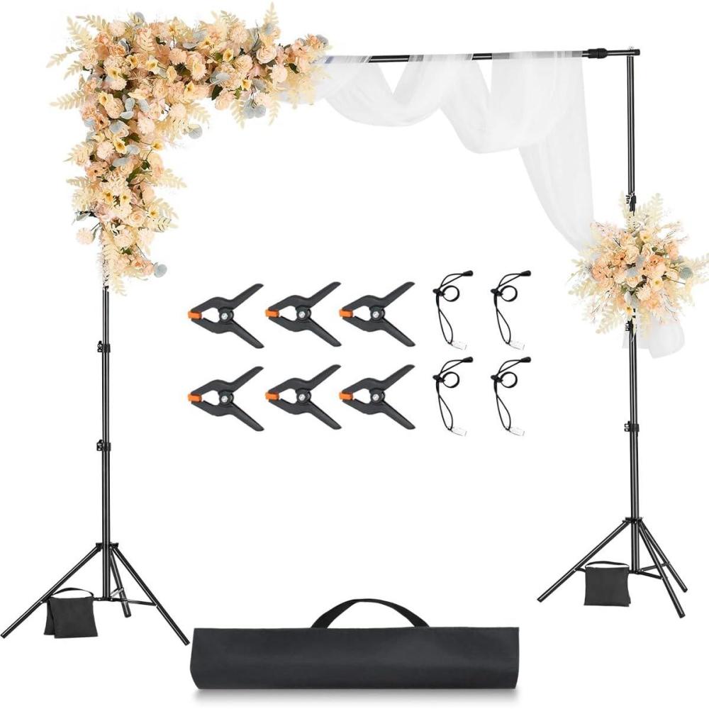 image:imageVEVOR Backdrop Stand 7 x 10 ft Adjustable Photo Backdrop Stand Kit Portable Background Backdrop Stand with 3 Crossbars Heavy Duty Projector Screen Stand for Wedding Photo Video Studio amp Party85 x 10 Ft