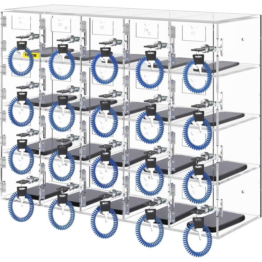 image:imageVEVOR Cell Phone Storage Locker 20 Slots Acrylic Material with Door Locks and Keys WallMounted Cabinet Pocket Office Classroom Gym Box Clear20Slot