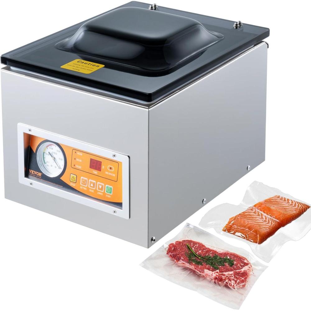 image:imageVEVOR Chamber Vacuum Sealer 260W Sealing Power Vacuum Packing Machine for Wet Foods Meats Marinades and More Compact Size with 102 in Sealing Length Applied in Home Kitchensilver