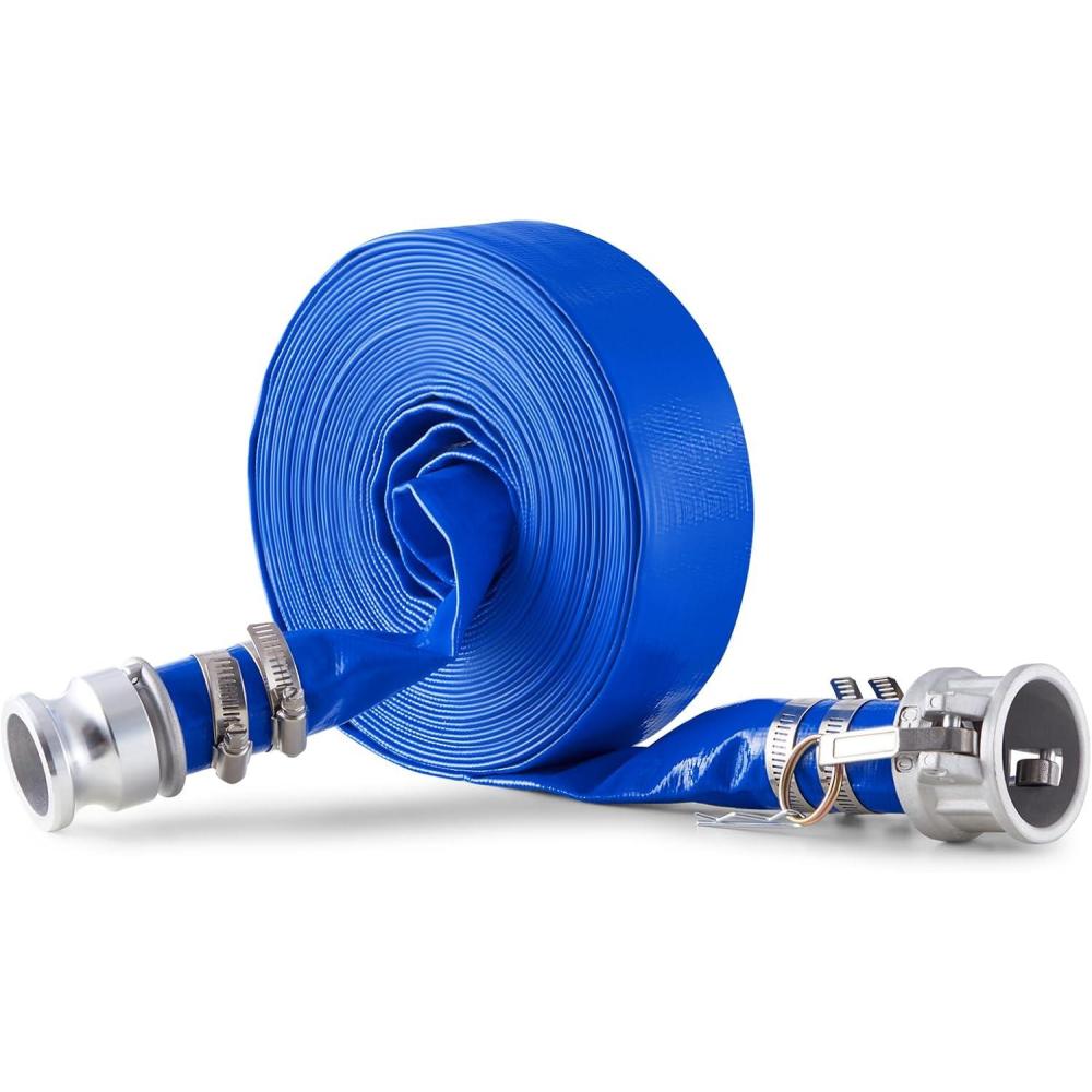 image:imageVEVOR Discharge Hose 112 x 100 PVC Fabric Lay Flat Hose Heavy Duty Backwash Drain Hose with Clamps Weatherproof amp Burstproof Ideal for Swimming Pool amp Water Transfer Blue112 x 50 with connector