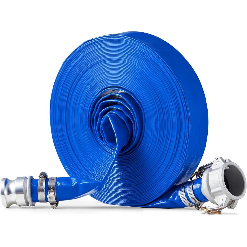 image:imageVEVOR Discharge Hose 112 x 100 PVC Fabric Lay Flat Hose Heavy Duty Backwash Drain Hose with Clamps Weatherproof amp Burstproof Ideal for Swimming Pool amp Water Transfer Blue112 x 100 with connector