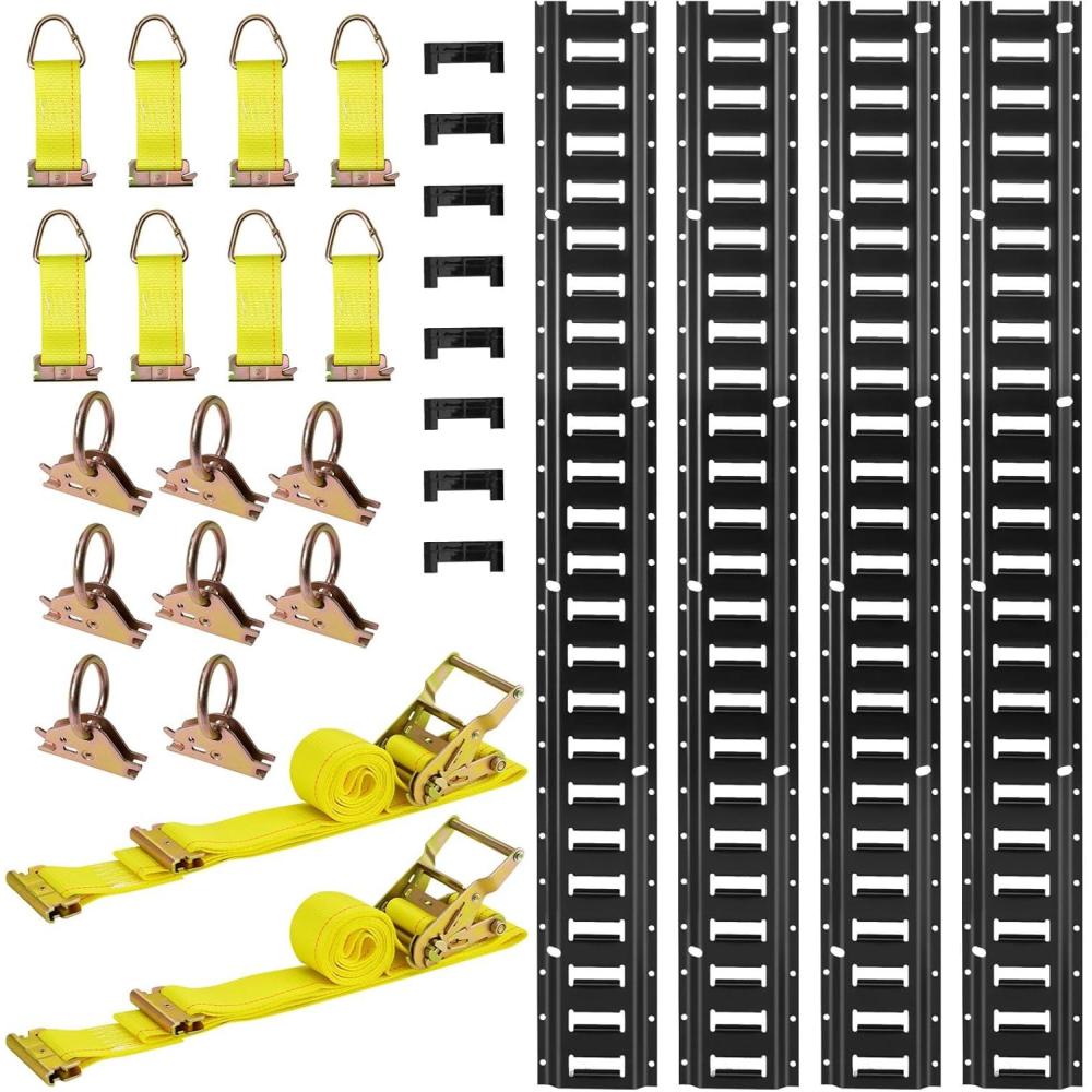 image:imageVEVOR E Track TieDown Rail Kit 32PCS 5FT ETracks Set Includes 8 Steel Rails amp 8 O Rings amp 8 TieOffs with DRing amp 8 End Caps Securing Accessories for Cargo Motorcycles and Bikes77FT26Pcs