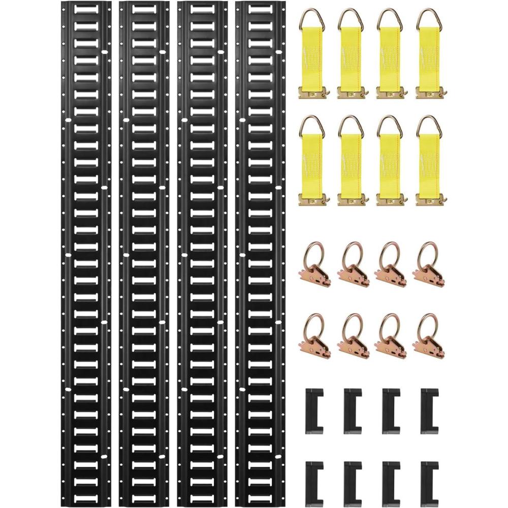 image:imageVEVOR E Track TieDown Rail Kit 32PCS 5FT ETracks Set Includes 8 Steel Rails amp 8 O Rings amp 8 TieOffs with DRing amp 8 End Caps Securing Accessories for Cargo Motorcycles and Bikes5FT28Pcs
