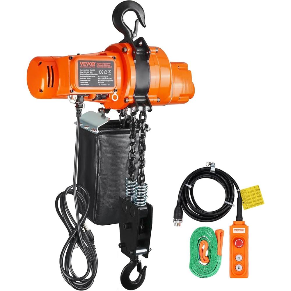 image:imageVEVOR Electric Chain Hoist 2200 lbs Load Capacity 10 ft Lifting Height 120V Single Phase Overhead Crane with Chain 10 ft Wired Remote Control for Garage Shop Hotel and HomeOrange  Black