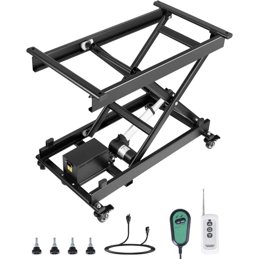 image:imageVEVOR Electric Lift Table 330 lbs Capacity Single Scissor Lift Table 828 in Height Adjustable Lifting Platform Coffee Table Lift with 4 Wheels for Material Handling and Transportation BlackBlack