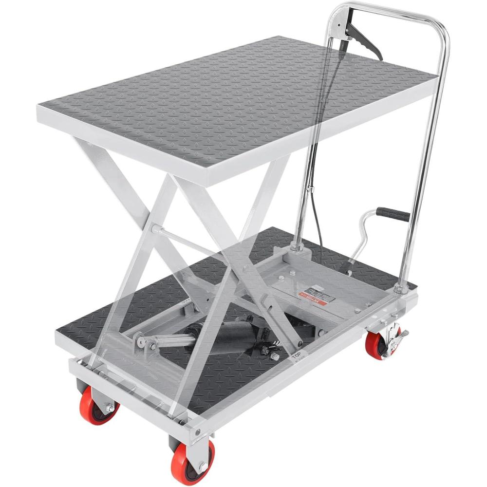 image:imageVEVOR Electric Lift Table 330 lbs Capacity Single Scissor Lift Table 828 in Height Adjustable Lifting Platform Coffee Table Lift with 4 Wheels for Material Handling and Transportation BlackGray