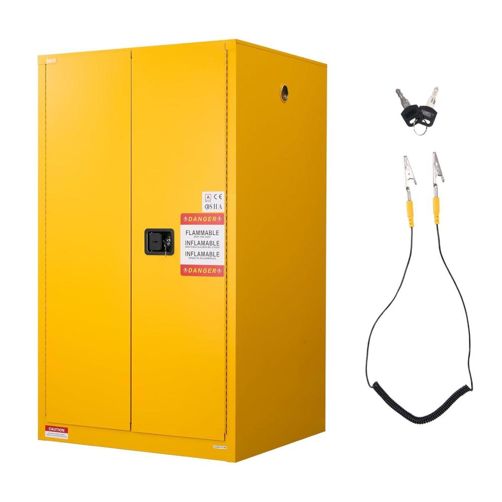 image:imageVEVOR Flammable Cabinet 18 x 43 x 50 ColdRolled Steel Flammable Liquid Storage Cabinet 34 Gal with 2 Adjustable Shelves2 Manual Closing Doors for Industrial Use Yellow34 x 38 x 65