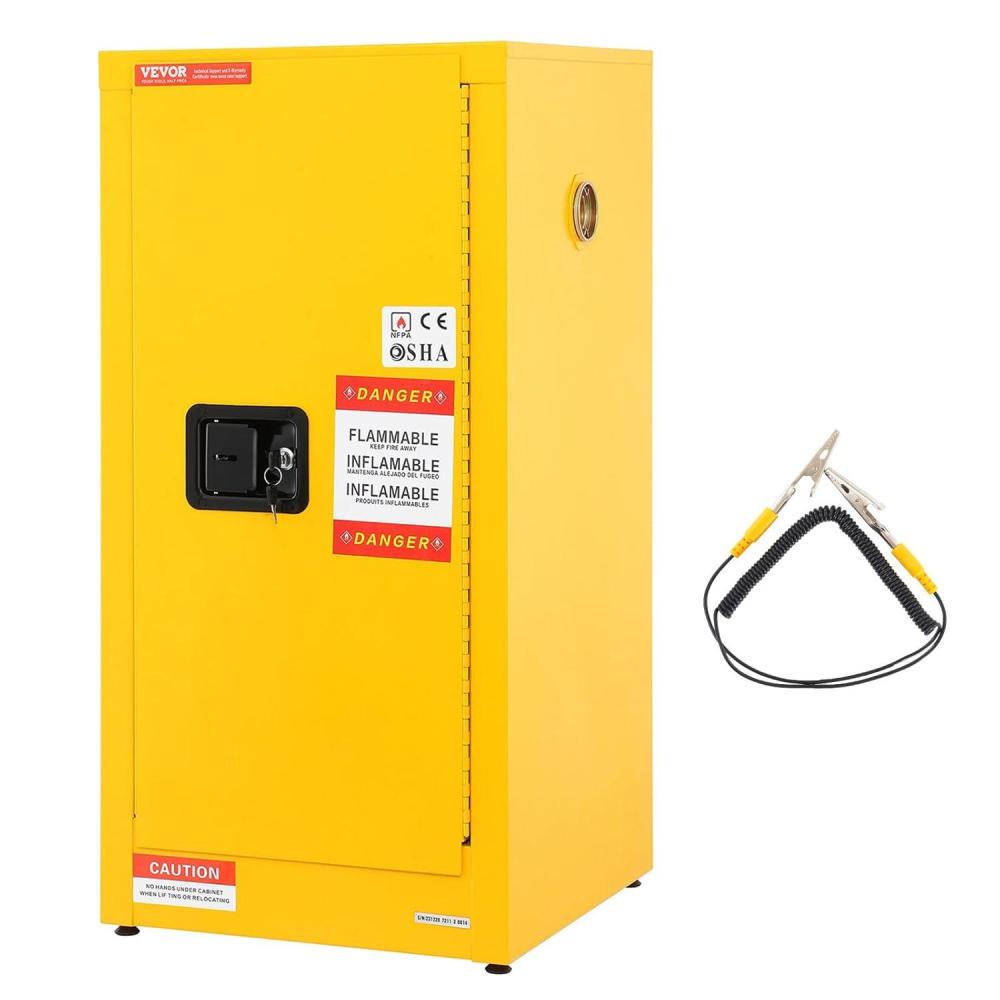 image:imageVEVOR Flammable Cabinet 18 x 43 x 50 ColdRolled Steel Flammable Liquid Storage Cabinet 34 Gal with 2 Adjustable Shelves2 Manual Closing Doors for Industrial Use Yellow18 x 18 x 35