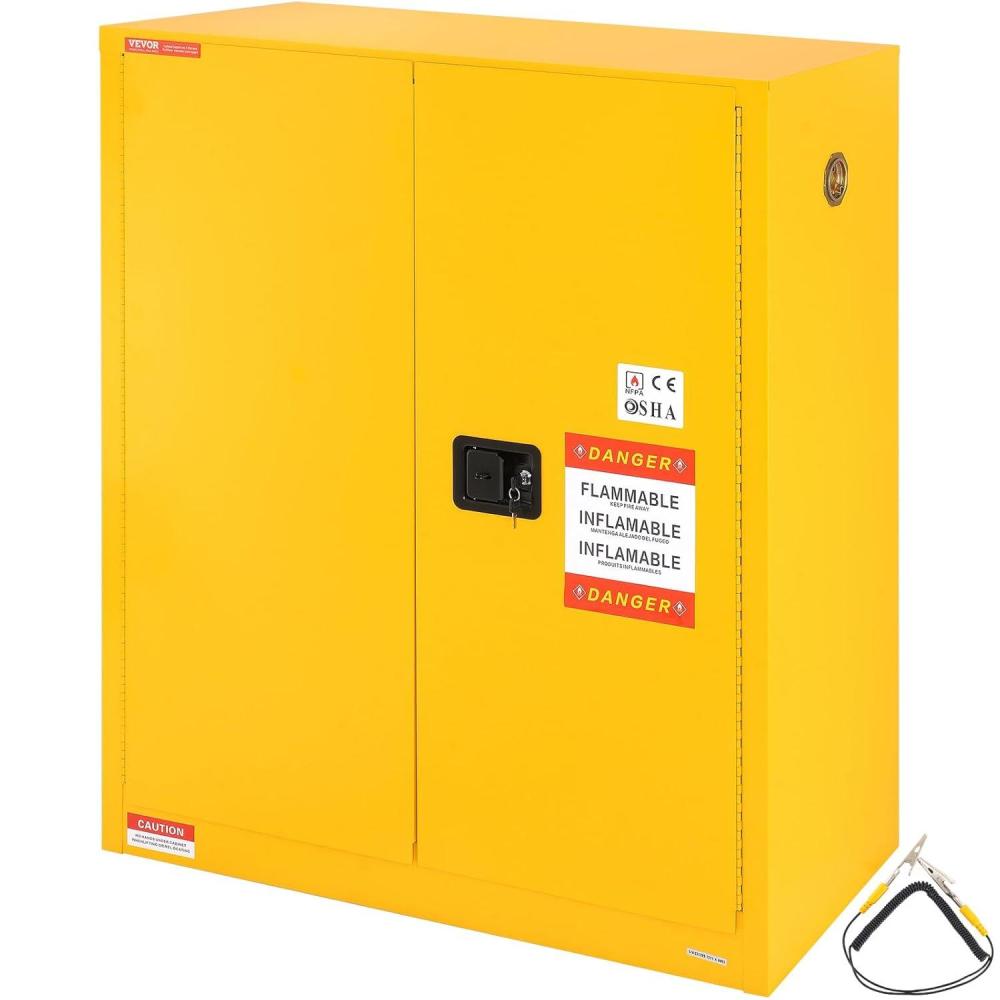 image:imageVEVOR Flammable Cabinet 18 x 43 x 50 ColdRolled Steel Flammable Liquid Storage Cabinet 34 Gal with 2 Adjustable Shelves2 Manual Closing Doors for Industrial Use Yellow18 x 43 x 50