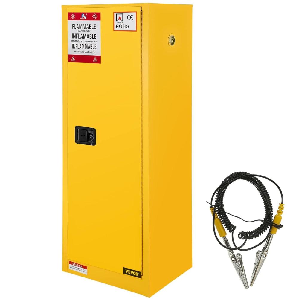 image:imageVEVOR Flammable Cabinet 18 x 43 x 50 ColdRolled Steel Flammable Liquid Storage Cabinet 34 Gal with 2 Adjustable Shelves2 Manual Closing Doors for Industrial Use Yellow30gallon