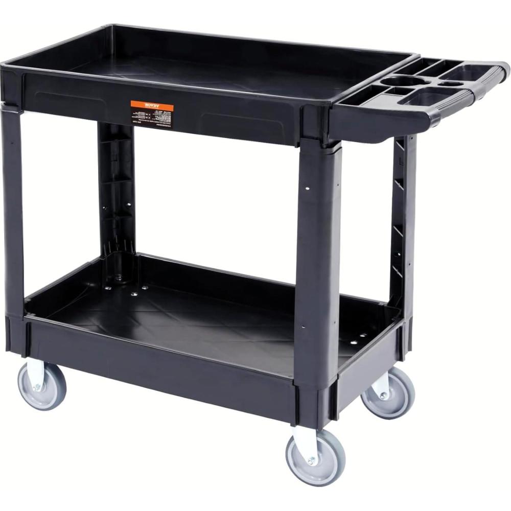 image:imageVEVOR Foldable Utility Service Cart 165LBS 3 Shelf Heavy Duty Plastic Rolling Cart with 360 Swivel Wheels 2 with Brakes Ergonomic Handle Portable Garage Tool Cart for Warehouse Office Home2 Tier550LBS