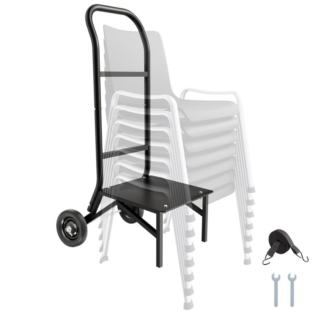 image:imageVEVOR Folding Chair Rack 300 LBS Capacity LShape Horizontal Placement Chair Cart for 25 Chairs HeavyDuty Metal Chair Storage Dolly with Rubber Wheels and Holders Large Chair Holder Matte BlackStacking type