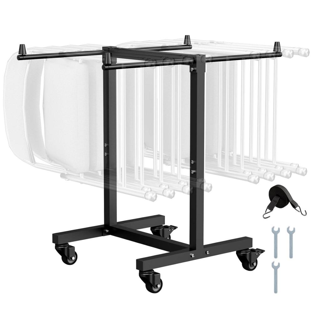 image:imageVEVOR Folding Chair Rack 300 LBS Capacity LShape Horizontal Placement Chair Cart for 25 Chairs HeavyDuty Metal Chair Storage Dolly with Rubber Wheels and Holders Large Chair Holder Matte BlackTShape type
