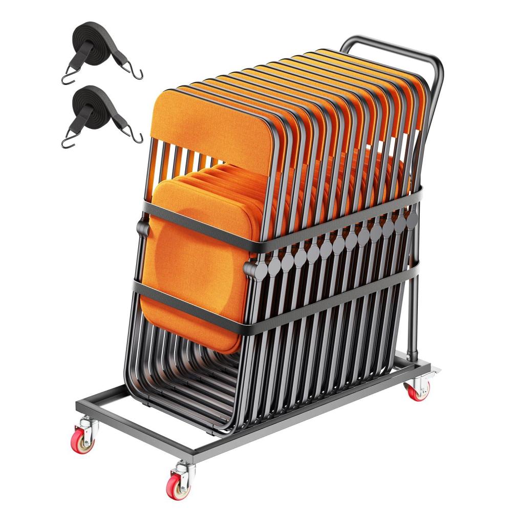 image:imageVEVOR Folding Chair Rack 300 LBS Capacity LShape Horizontal Placement Chair Cart for 25 Chairs HeavyDuty Metal Chair Storage Dolly with Rubber Wheels and Holders Large Chair Holder Matte BlackVertical
