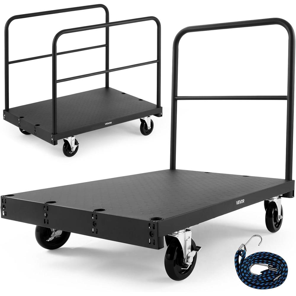 image:imageVEVOR Folding Table Cart Heavy Duty Table Trolley with 5 Swivel Wheels 1800 LBS Drywall Dolly Cart for Garage Home Warehouse Party Event Hotel Furniture 10 Table CapacityMultifunction Double Bar