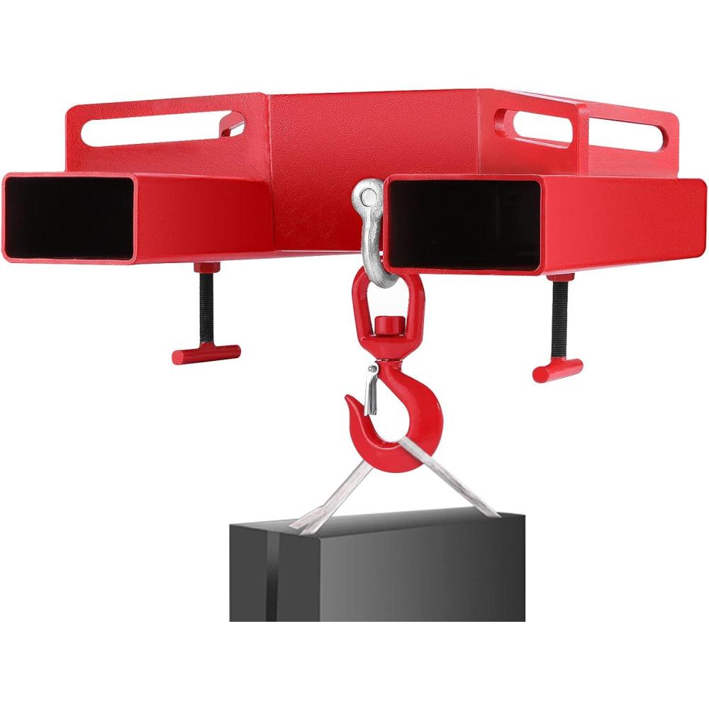 image:imageVEVOR Forklift Lifting Hook 6600lbs Capacity Forklift Lifting Hoist Red Forklift Mobile Crane with Swivel Hook and Two Large TScrews Hook Forklift Lifting Hoist Fork Lifting Attachment6600LBS