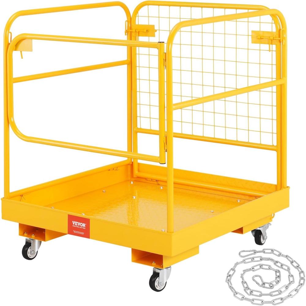 image:imageVEVOR Forklift Man Basket 36 x 36 Inches Forklift Safety Cage Work Platform 1200 lbs Load Capacity Collapsible Lift Basket with 4 Wheels Device Chain for Aerial Work Lifting Loader36x36 with Wheels