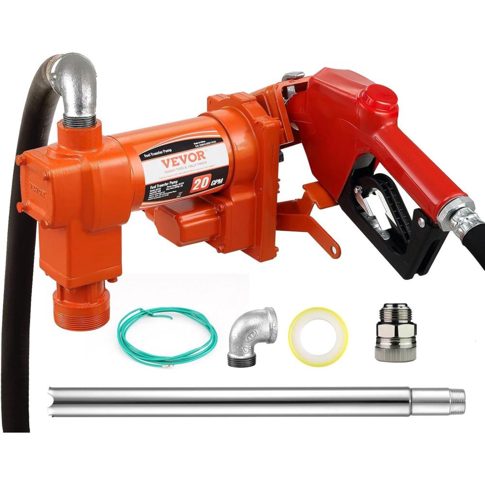 image:imageVEVOR Fuel Transfer Pump 12V DC 16 GPM 14 HP Gasoline Extractor Pump with Automatic Nozzle Discharge Hose amp Suction Pipe for Gasoline Diesel Kerosene Ethanol amp Methanol Blends and Biodiesel12V 20GPM with Accessories