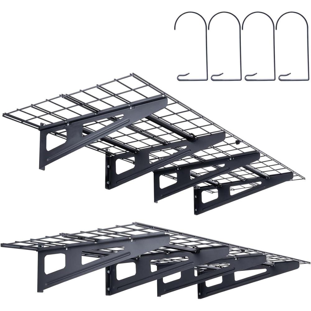 image:imageVEVOR Garage Shelving Wall Mounted 1 x 4 ft Heavy Duty Shelves 400 lbs Load Capacity Storage Rack Floating 2 Pack Suitable for Shop Shed Storage Black LL12482 x 6 ft