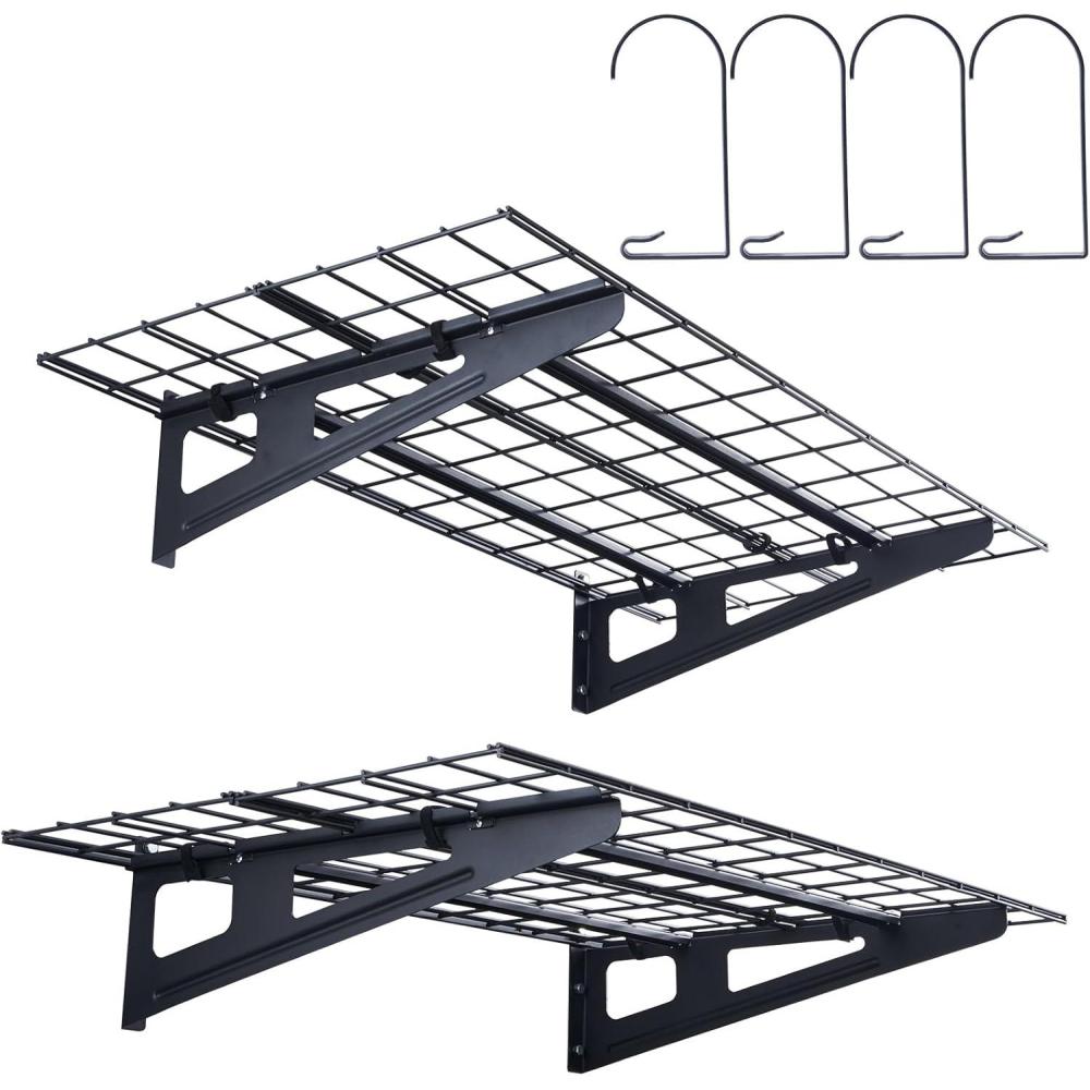 image:imageVEVOR Garage Shelving Wall Mounted 1 x 4 ft Heavy Duty Shelves 400 lbs Load Capacity Storage Rack Floating 2 Pack Suitable for Shop Shed Storage Black LL12482 x 4 ft
