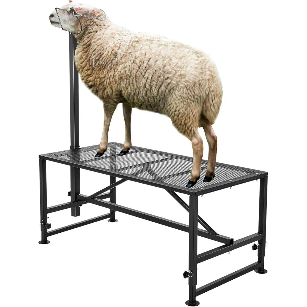 image:imageVEVOR Goat amp Sheep Stand 51x23 inch Livestock Stand Metal Livestock Milking and Shearing Stand 21 to 33 Adjustable Height with Headpiece and Nose Loop 500lbs Loading Weight BlackBlack 51x23inch