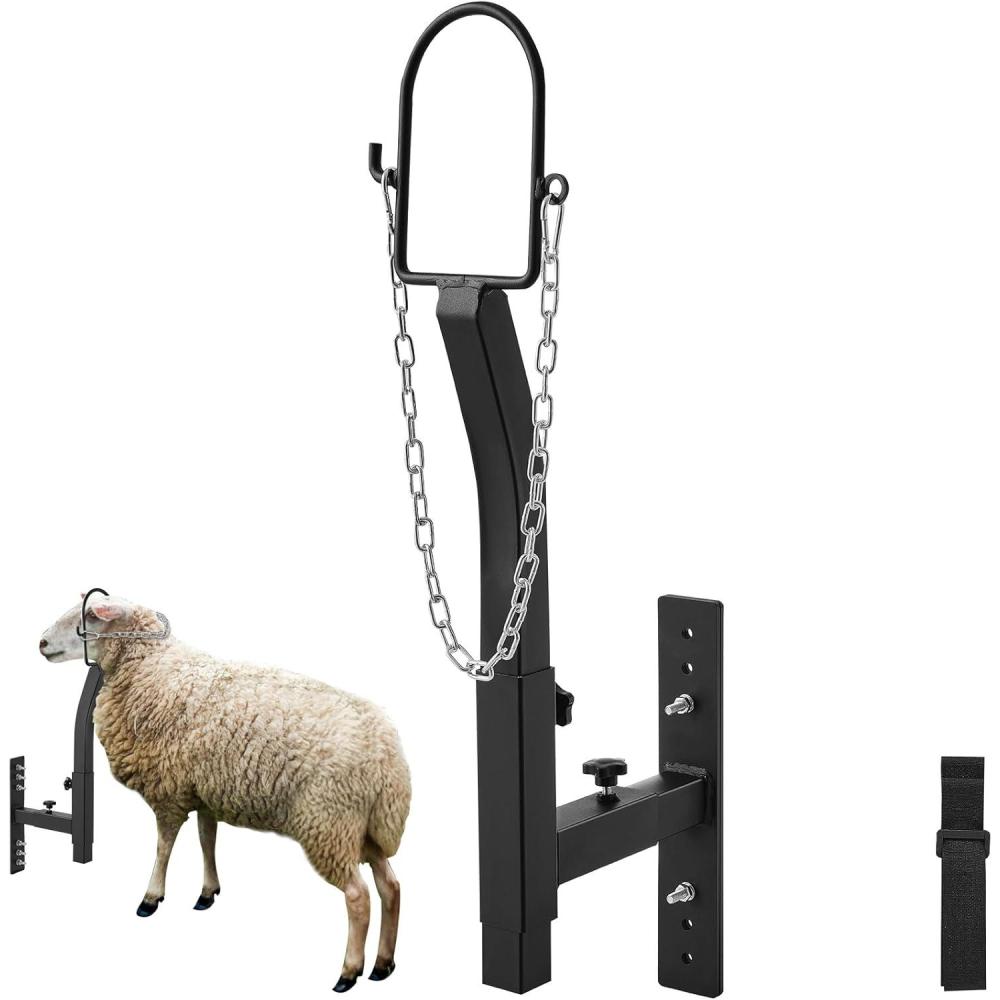 image:imageVEVOR Goat amp Sheep Stand 51x23 inch Livestock Stand Metal Livestock Milking and Shearing Stand 21 to 33 Adjustable Height with Headpiece and Nose Loop 500lbs Loading Weight BlackBlack Goat Stand Head Piece