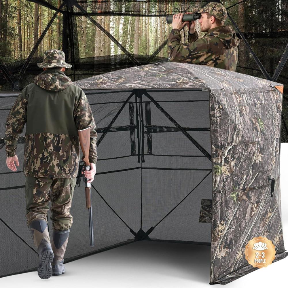 image:imageVEVOR Hunting BlindSee Through Ground Blinds with Carrying Bag 360 Degree Portable Camouflage TentDurable Concealed Shelter with Silent Side Door and Window for Turkey and Deer23 Person360 See Through