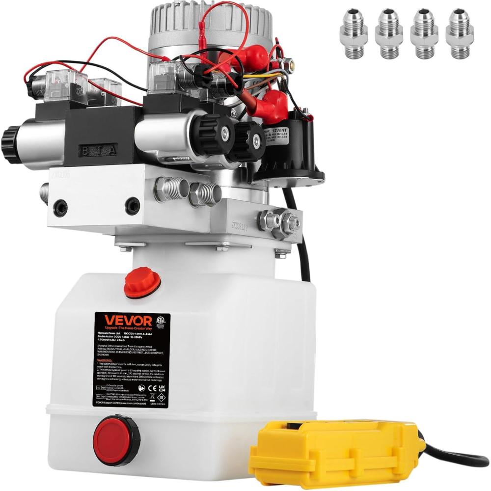 image:imageVEVOR Hydraulic Pump Double Acting 4 Way Hydraulic Power Unit Double Solenoid Hydraulic Power Pack 12V DC Hydraulic Power Pump with 45Liter Reservoir for Dump Trailer Car Lifting45 Quart