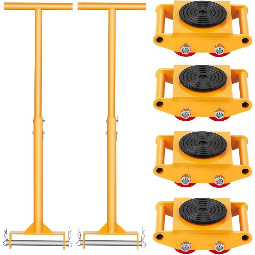 image:imageVEVOR Machine Skate 6T Machinery Skate Dolly 13228 lbs Machinery Moving Skate Machinery Mover Skate with 360 Rotation Cap and PU Directional Rollers Heavy Duty Industrial Moving Equipment Yellow6T