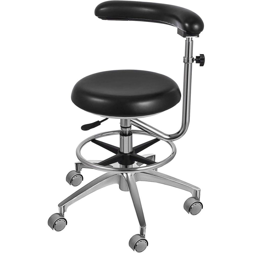 image:imageVEVOR Medical Dental Stool Dental Assistant Chair with 360 Degree Rotation Armrest PU Leather Height Adjustable Heavy Duty Rolling Stool for Dental Lab Salon HomeBlack